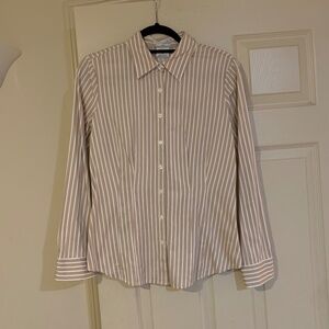 Van Heusen Tan/White Striped  Blouse sz S/P